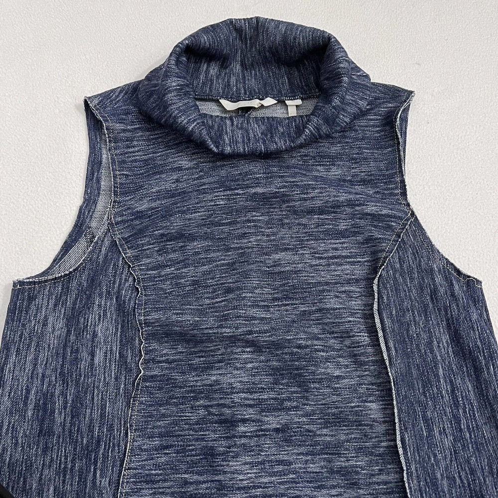 Zoa Anthropologie Women Stretch Blue Denim Raw Hem Cowl Neck Sleeveless Dress S - Picture 4 of 9